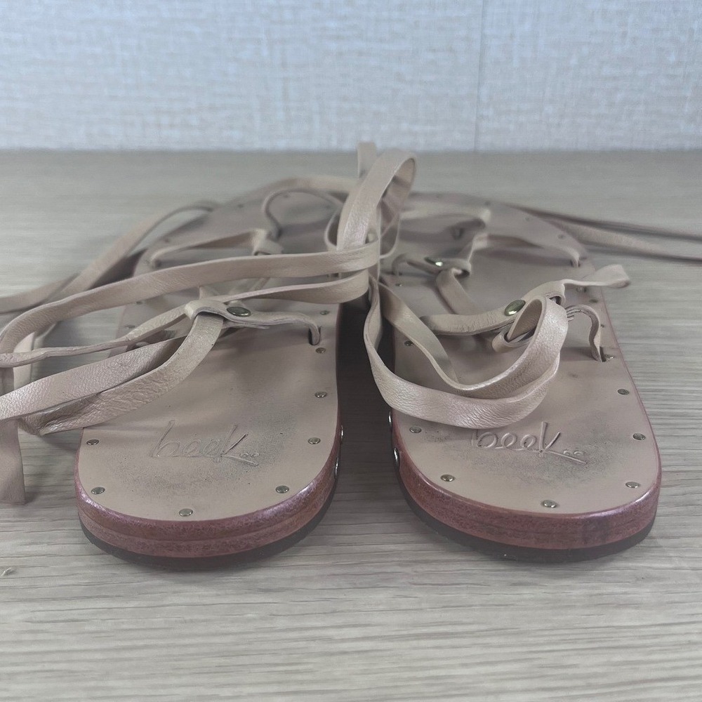 Beek Finch Tan Leather Wrap Gladiator Sandals Toe Loop Nude Womens8 Hecho A Mano View 3